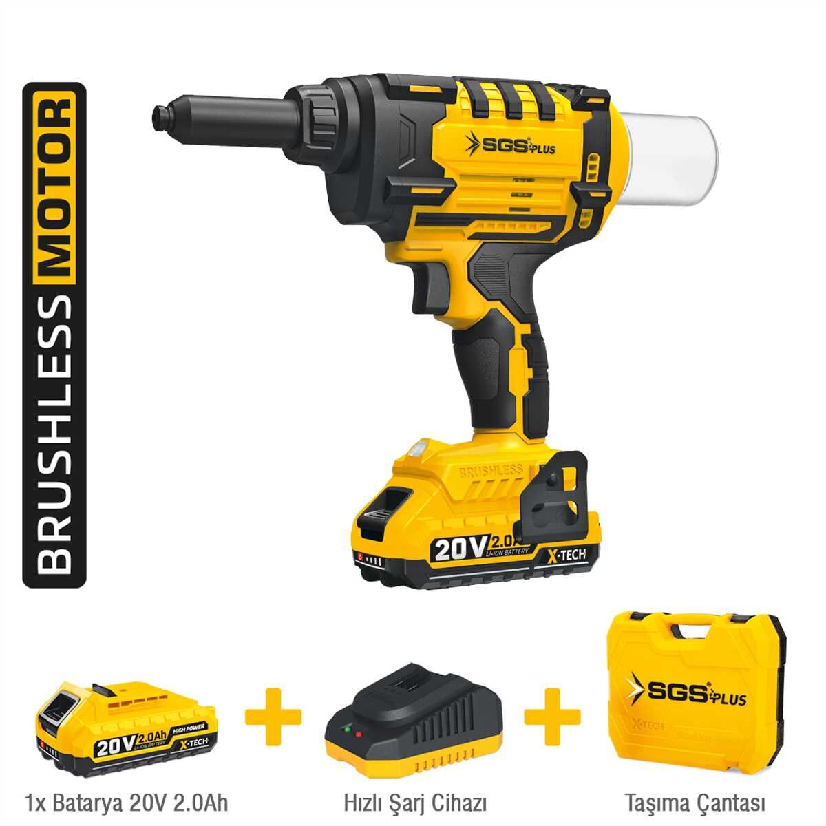 AKÜLÜ PERÇİN TABANCASI SETİ 20V 1*2.0 Ah (KÖMÜRSÜZ MOTOR)