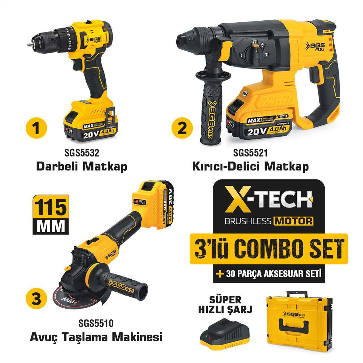 COMBO SET 3 PARÇA (Darbeli Matkap/Kırıcı-Delici Matkap/Avuç Taslama Makinesi)