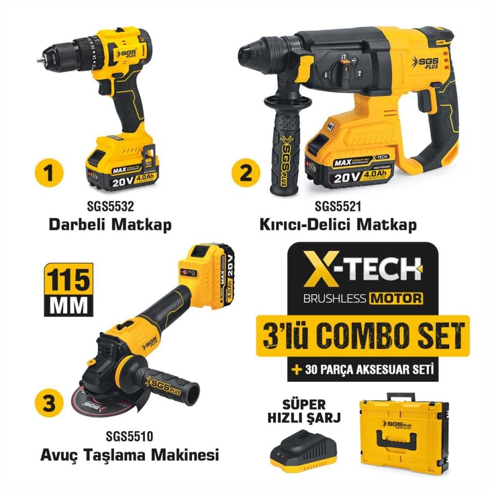 COMBO SET 3 PARÇA (Darbeli Matkap/Kırıcı-Delici Matkap/Avuç Taslama Makinesi)