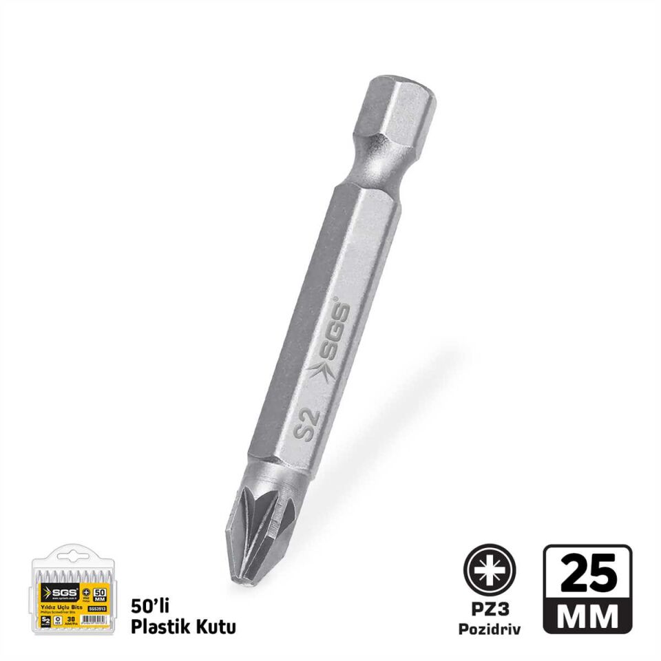 POZİDRİV UÇLU BİTS S2 PZ3*25mm
