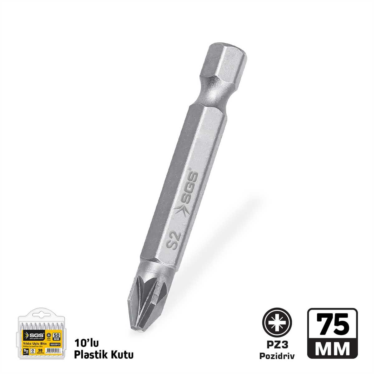 POZİDRİV UÇLU BİTS S2 PZ3*75mm